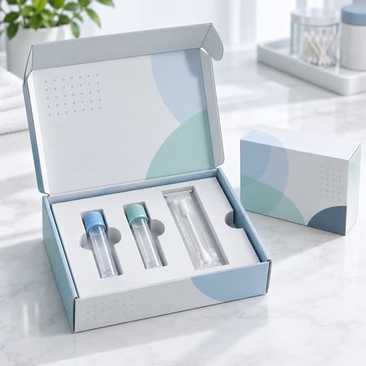 Custom diagnostic packaging with organized test components